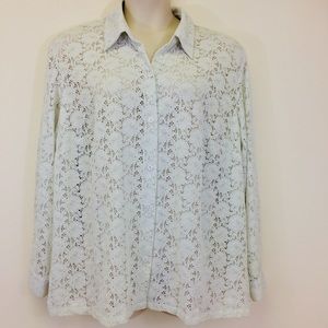 Josephine Chaus Ivory Floral Lace Blouse Size 2